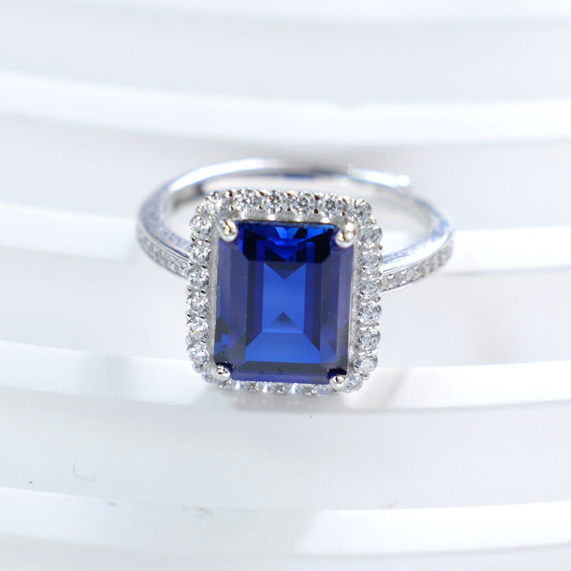 925 Sterling Silver Lab Sapphire Ring for Women, Vintage Trendy Versatile - Photo 4