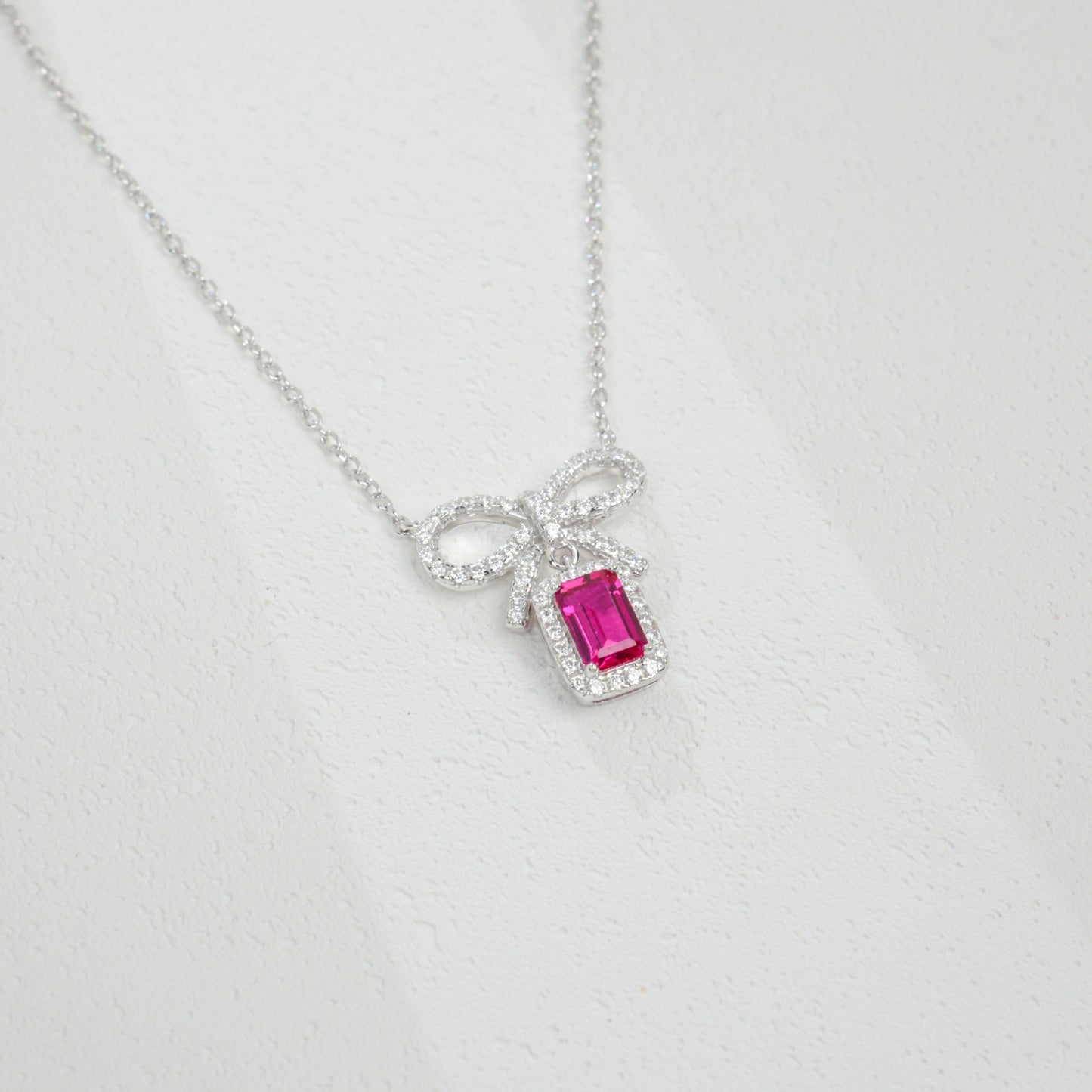 925 Sterling Silver Lab Ruby Bowknot Necklace, Vintage for Women - Photo 3