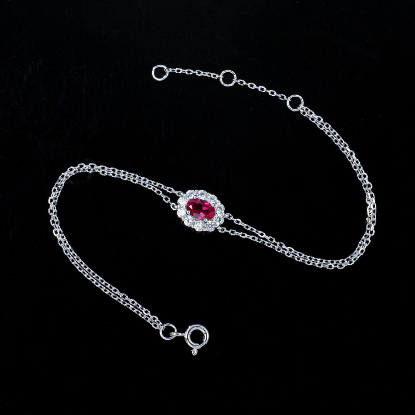S925 Silver O-Link Slim Chain Oval Lab Ruby Single-Halo Bracelet, Premium - Photo 3