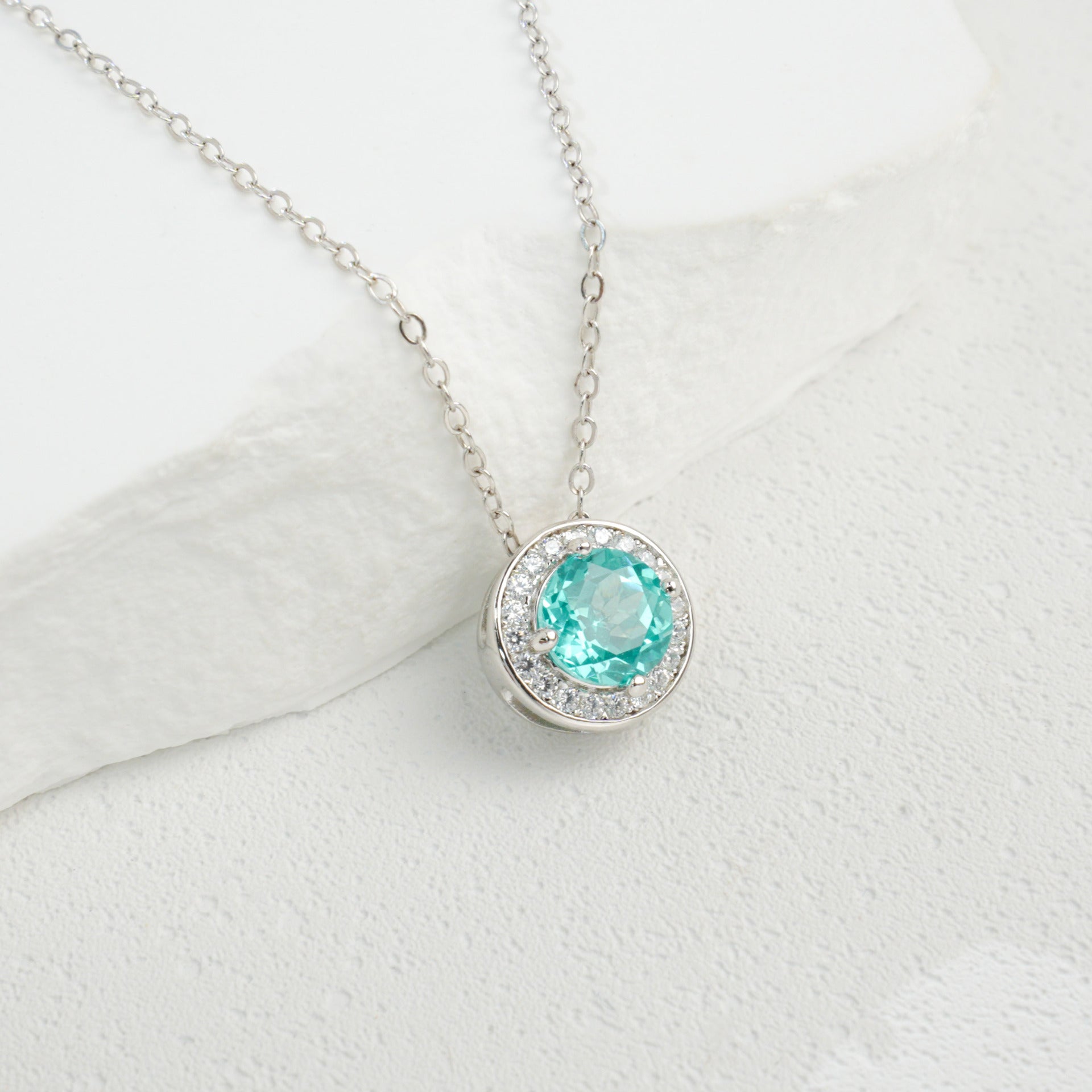 925 Sterling Silver Paraiba Green Garnet Round Pave Choker Necklace, Cool-Tone - Photo 2