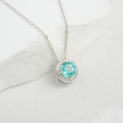 925 Sterling Silver Paraiba Green Garnet Round Pave Choker Necklace, Cool-Tone - Photo 2