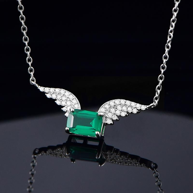925 Sterling Silver Lab Emerald Angel Wings Choker Necklace, Versatile for Women - Photo 4