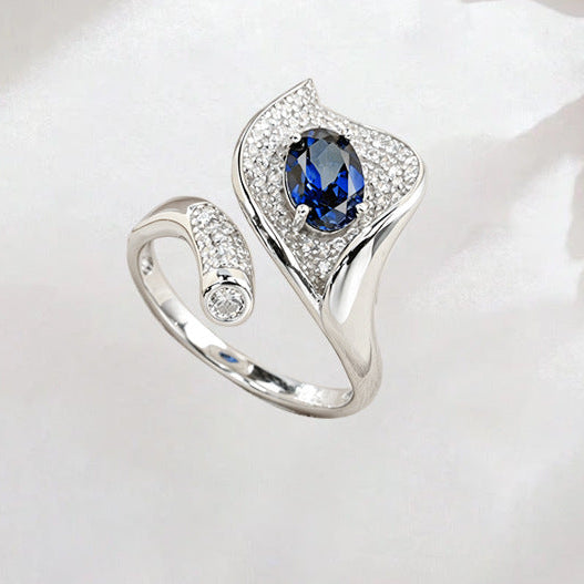 925 Sterling Silver Lab Sapphire Oval Pave Ring, Premium Versatile - Photo 1