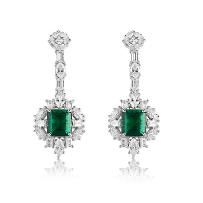 S925 Sterling Silver Lab Emerald Drop Earrings, Full Diamond Emerald - Photo 6