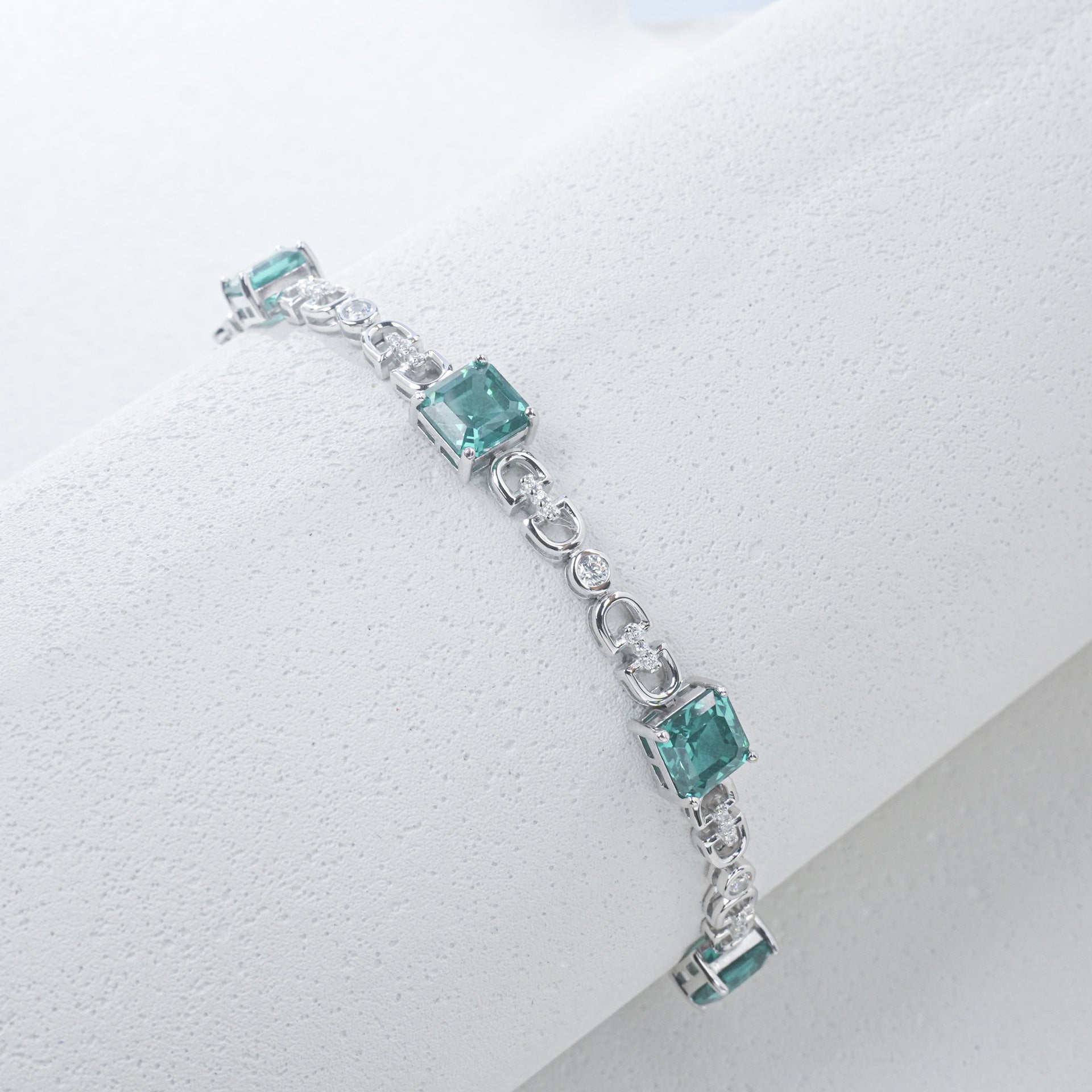 S925 Silver Paraiba Tsavorite Bracelet, Geometric Hollow Chain - Photo 4