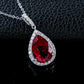 925 Sterling Silver Lab Ruby Teardrop Halo Pendant Choker, Elegant Jewellery - Photo 1