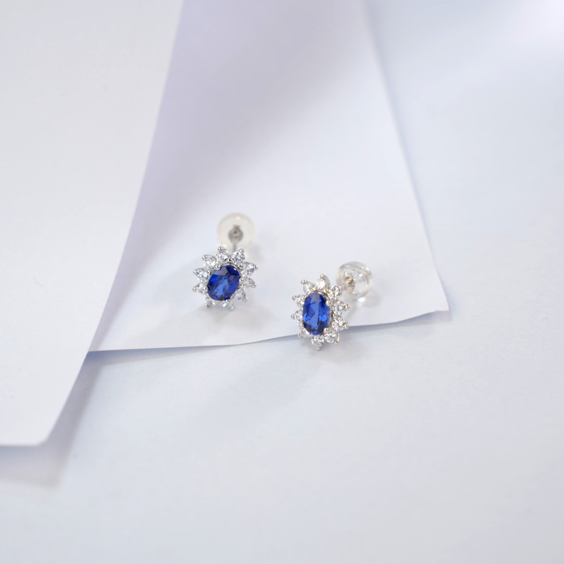 Sterling Silver Lab Sapphire Earrings, E-Commerce Design Premium - Photo 3
