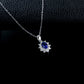 S925 Silver Oval Lab Sapphire Sunflower Diamond Pendant Necklace, Classic - Photo 3
