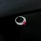 S925 Sterling Silver Lab Pigeon Blood Ruby Heart Pave Closed Ring, Engagement Premium for Women - Photo 2