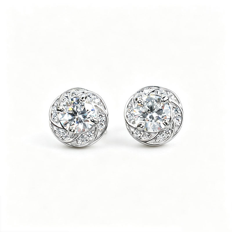 S925 Silver Spiral Wrap Stone Stud Earrings, Flower Earrings Versatile - Photo 5