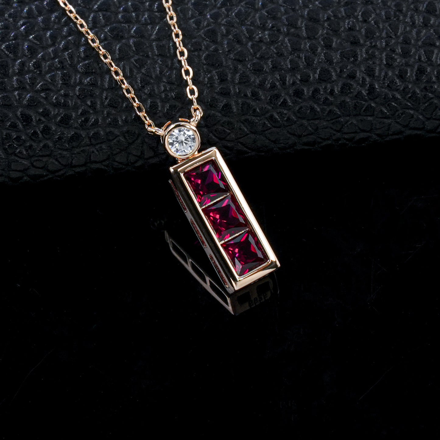 S925 Silver Rose Gold Long Ruby Pendant Necklace, Premium Valentines Birthday - Photo 2