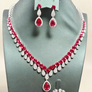S925 Sterling Silver Lab Pigeon Blood Ruby 4-Piece Jewellery Set, Luxurious Premium for Women - Photo 4
