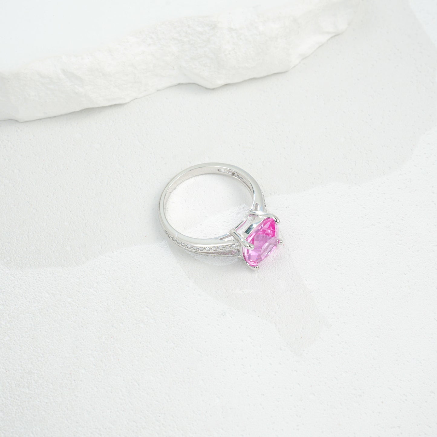 S925 Sterling Silver Lab Pink Diamond Four-Prong Ring, Versatile Elegant for Women - Photo 2