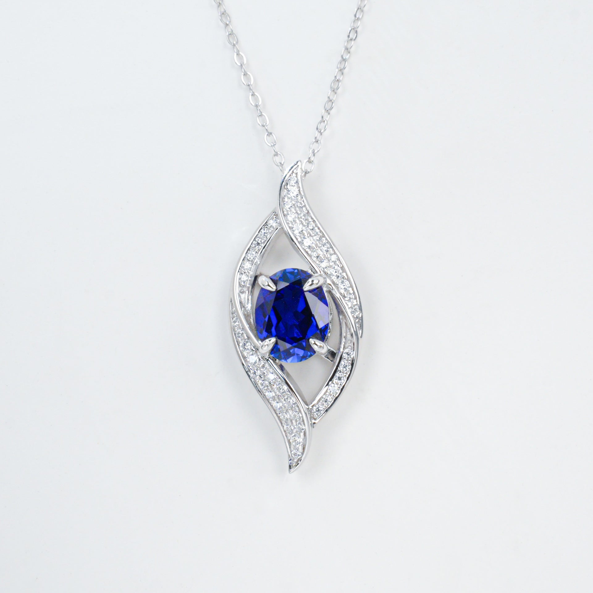 S925 Lab Sapphire Necklace Sterling Silver Premium Pendant - Photo 6