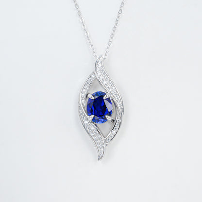 S925 Lab Sapphire Necklace Sterling Silver Premium Pendant - Photo 6