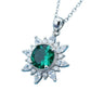 S925 Sterling Silver Lab Emerald Sunflower Halo Pendant Choker Necklace, Premium - Photo 5