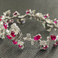 S925 Sterling Silver Lab Ruby Rose Branch Bracelet, Romantic Vintage Anniversary - Photo 4