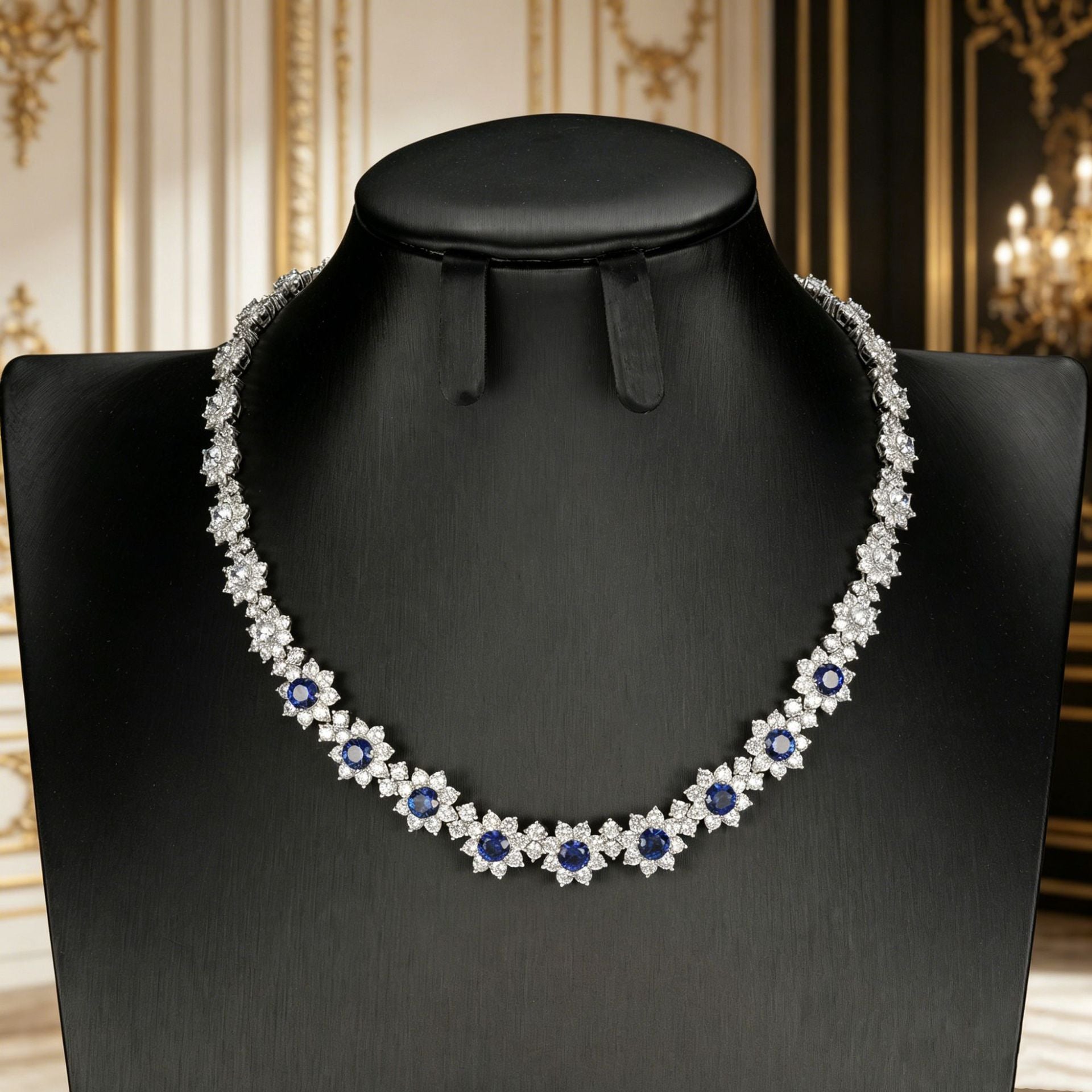 Lab Sapphire Necklace S925 Silver Premium, Party - Photo 4