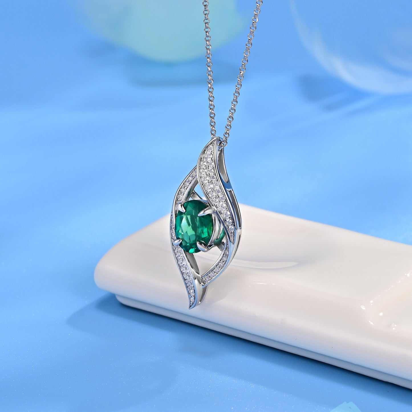 S925 Silver Necklace Emerald Pendant Diamond Chain, Premium Holiday Gift - Photo 2
