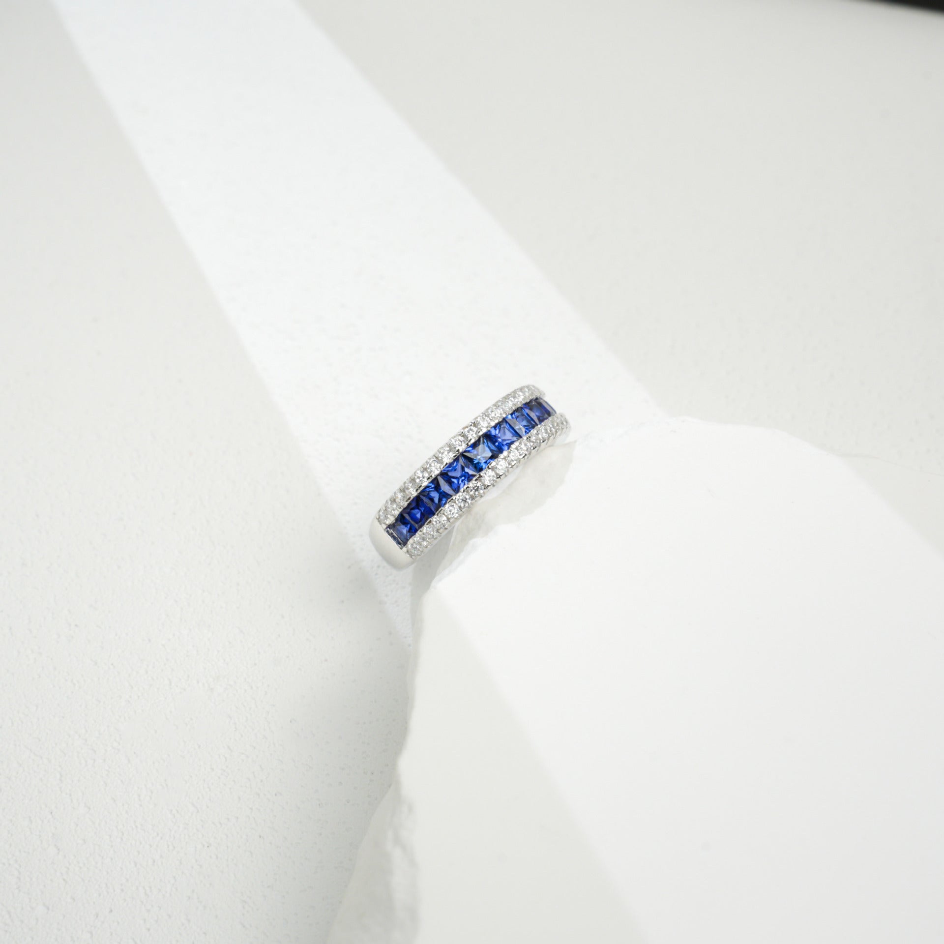 Couple Rings S925 Sterling Silver Pave Lab Sapphire Full Diamond, Business - Photo 5