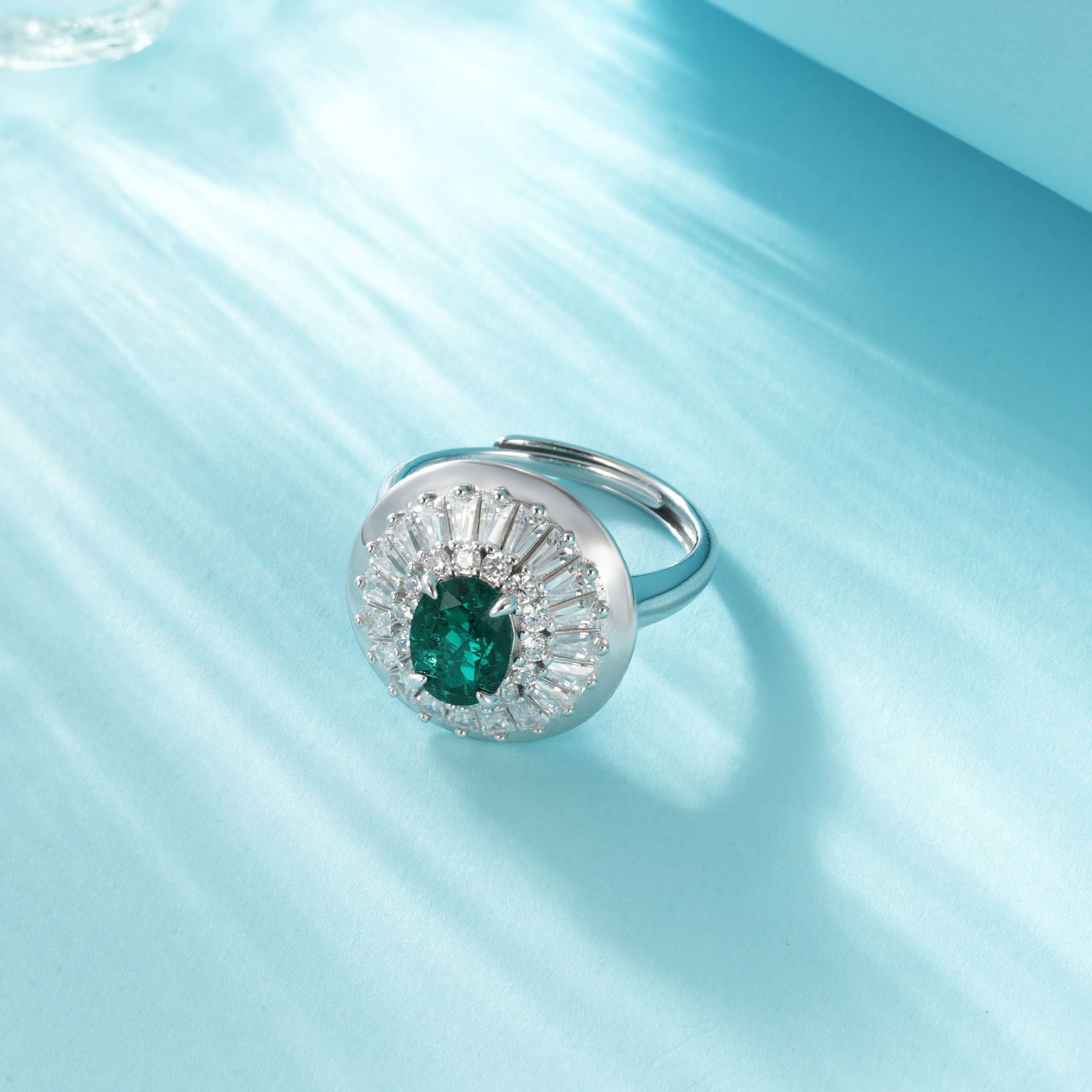 Lab Emerald 925 Silver Ring, Round Luxurious Premium - Photo 3