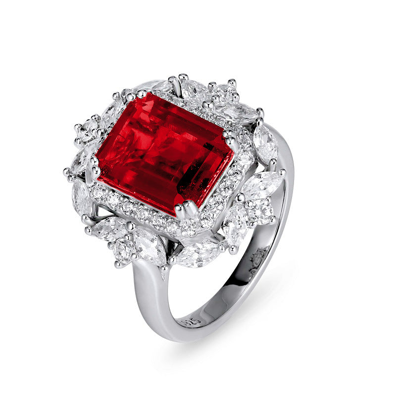 925 Silver Lab Ruby Ring-Necklace 2-in-1 Diamond Jewellery, Luxurious Premium Vintage - Photo 5