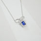 925 Sterling Silver Lab Sapphire Bowknot Pave Halo Necklace, Delicate O-Chain for Women - Photo 4