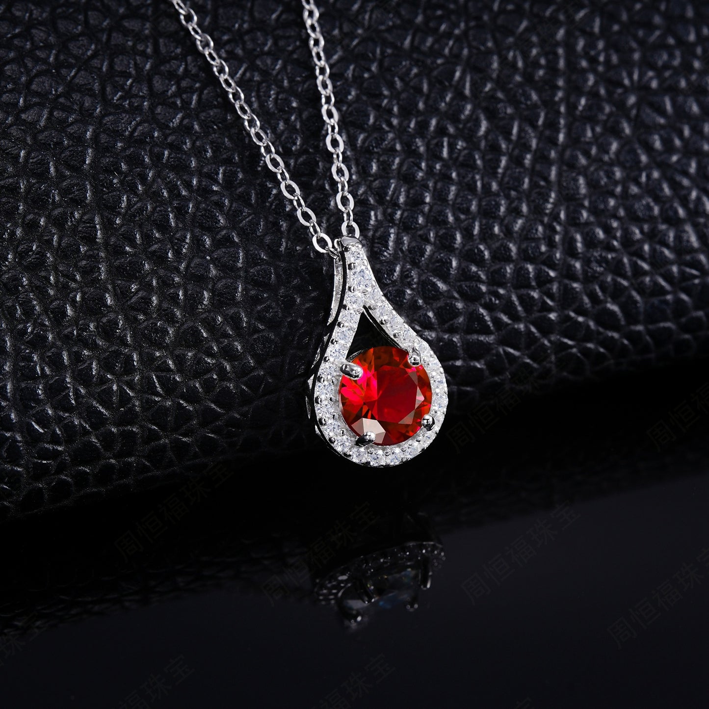 S925 Silver Necklace Pigeon Blood Ruby Pendant Diamond Chain, Premium - Photo 2