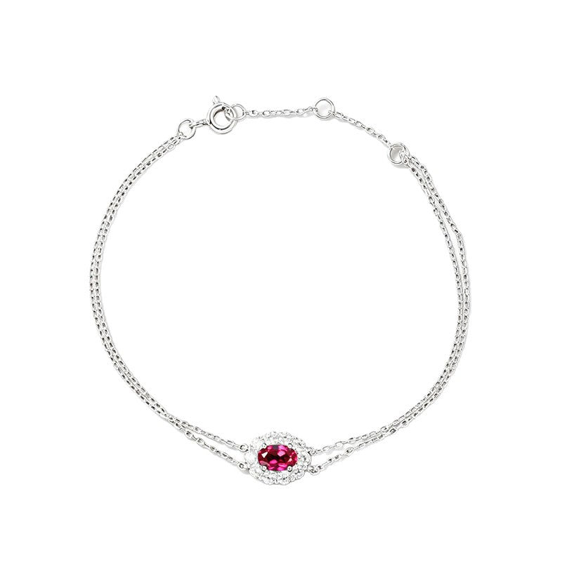 S925 Silver O-Link Slim Chain Oval Lab Ruby Single-Halo Bracelet, Premium - Photo 5