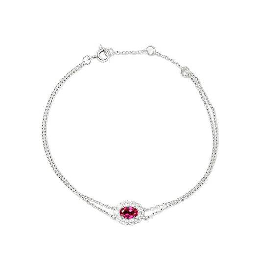S925 Silver O-Link Slim Chain Oval Lab Ruby Single-Halo Bracelet, Premium - Photo 5