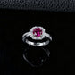 S925 Silver Round Lab Ruby Halo Ring, Vintage Engagement Anniversary - Photo 3