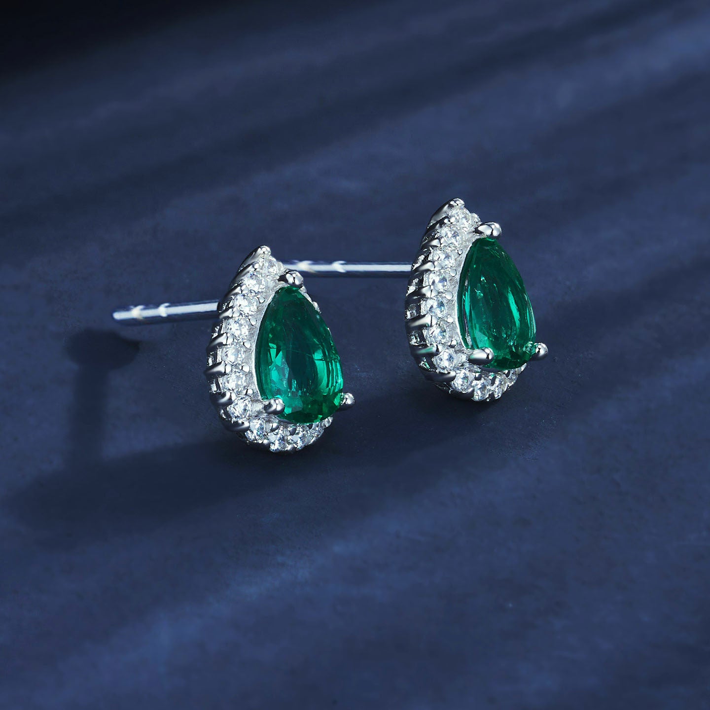 S925 Sterling Silver Lab Emerald Pave Stud Earrings, Unique Versatile Minimalist - Photo 3