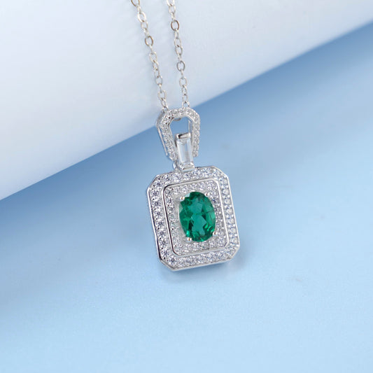 925 Sterling Silver Lab Emerald Necklace, Classic Fresh Vintage - Photo 2