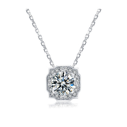 S925 Sterling Silver Lab Diamond Square Halo Choker Necklace, Minimalist Premium - Photo 5