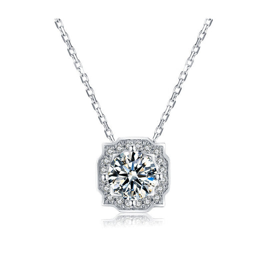 S925 Sterling Silver Lab Diamond Square Halo Choker Necklace, Minimalist Premium - Photo 5