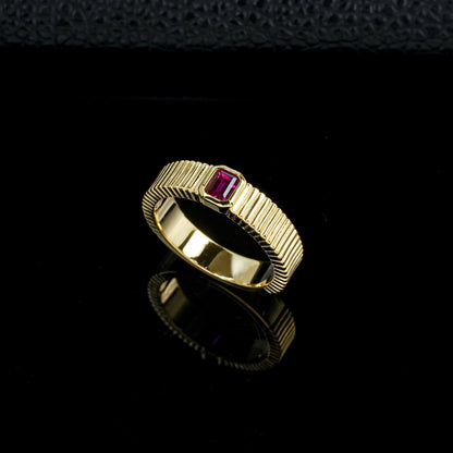 S925 Silver Lab Ruby Vertical Gear Ring, Cushion Ring Anniversary - Photo 6