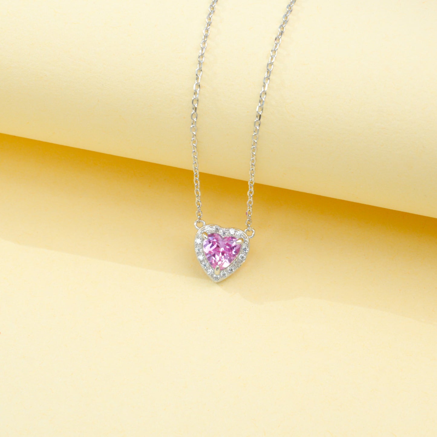 S925 Sterling Silver Lab Gemstone Heart Pave Choker Necklace, Premium for Women - Photo 4