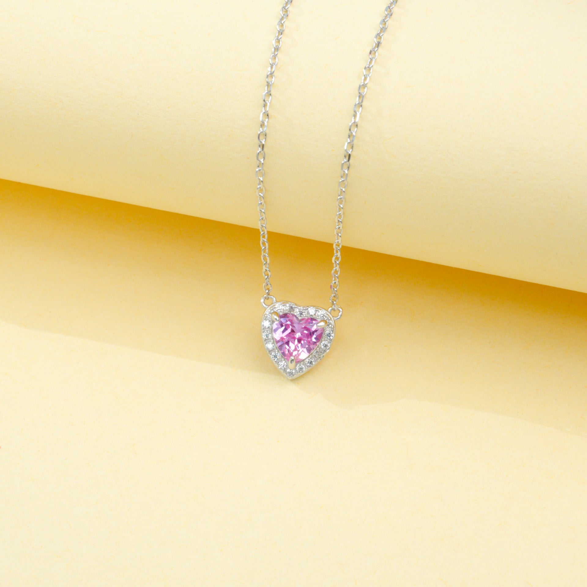 S925 Sterling Silver Lab Gemstone Heart Pave Choker Necklace, Premium for Women - Photo 4