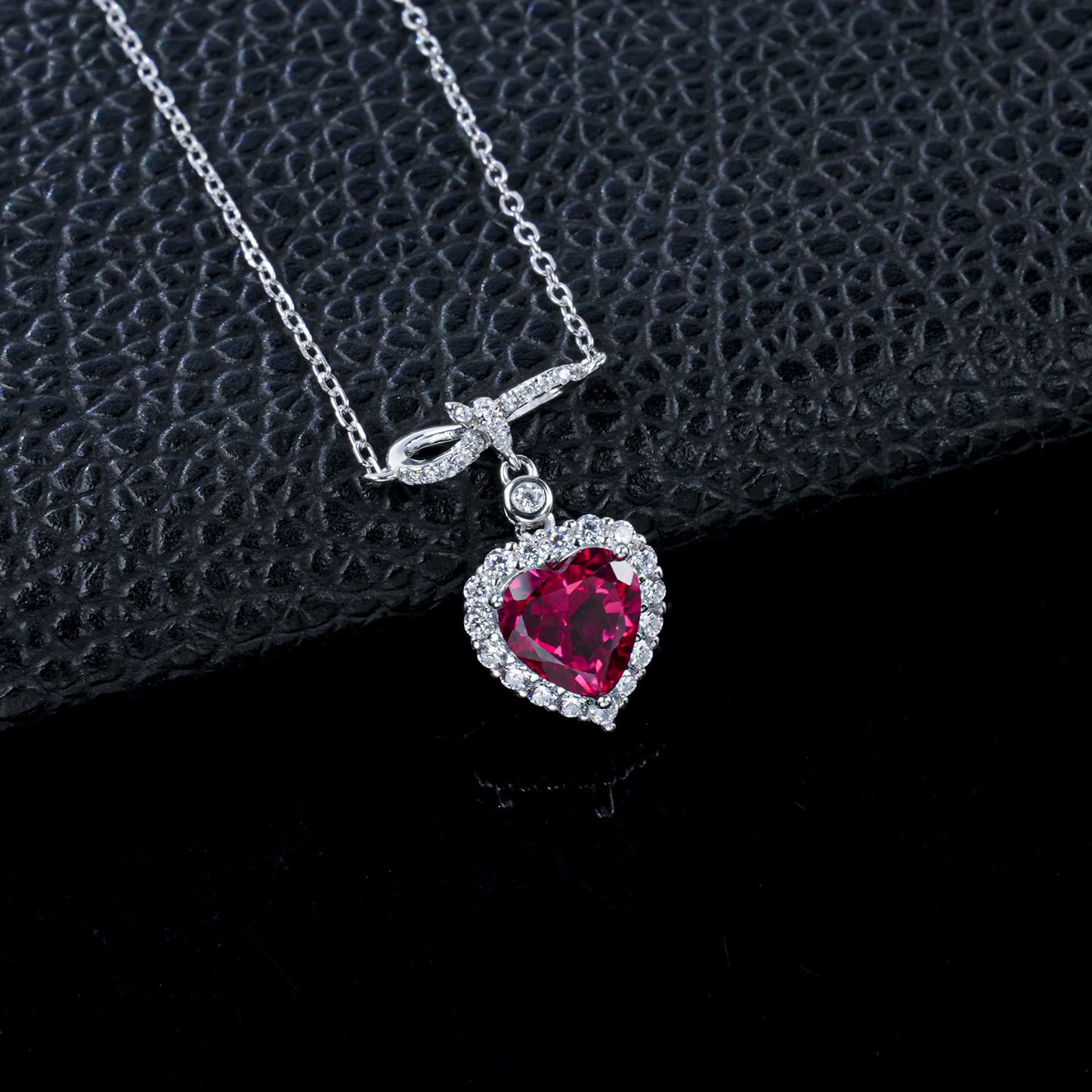 S925 Silver Infinity Symbol Diamond Heart Lab Ruby Halo Necklace, Romantic Valentine - Photo 6