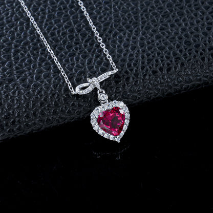 S925 Silver Infinity Symbol Diamond Heart Lab Ruby Halo Necklace, Romantic Valentine - Photo 6
