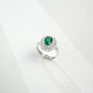 S925 Sterling Silver Oval Lab Emerald Double-Halo Pave Ring, Vintage for Women - Photo 2