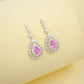 S925 Sterling Silver Lab Paraiba Teardrop Geometric Halo Drop Earrings - Photo 3
