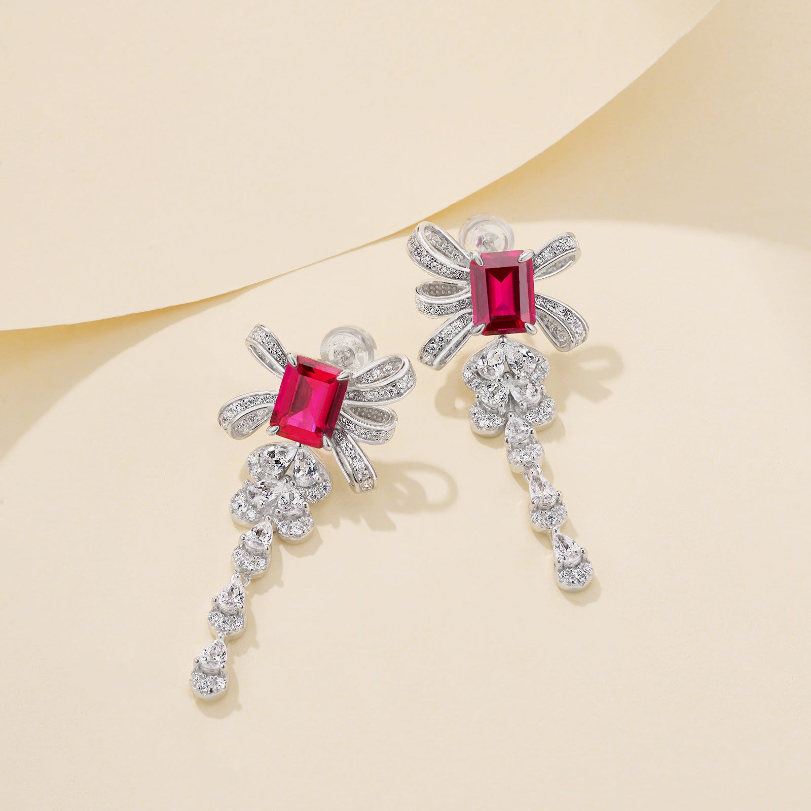 Lab Ruby S925 Silver Stud Earrings Elegant, Premium Jewellery - Photo 2