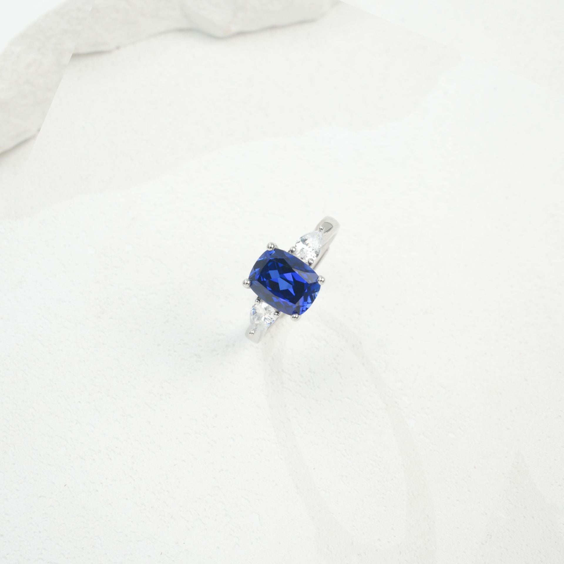 S925 Sterling Silver Lab Gemstone Cushion Adjustable Open Ring, Premium for Women - Photo 3
