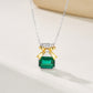 S925 Sterling Silver Bow Gift Box Emerald Pendant Necklace, Gold Versatile Premium - Photo 3