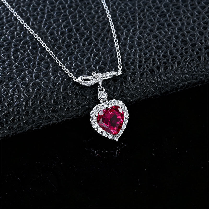 S925 Silver Infinity Symbol Diamond Heart Lab Ruby Halo Necklace, Romantic Valentine - Photo 3