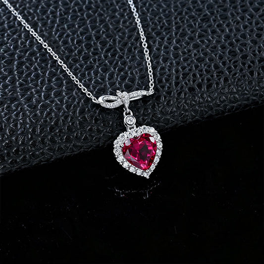 S925 Silver Infinity Symbol Diamond Heart Lab Ruby Halo Necklace, Romantic Valentine - Photo 3