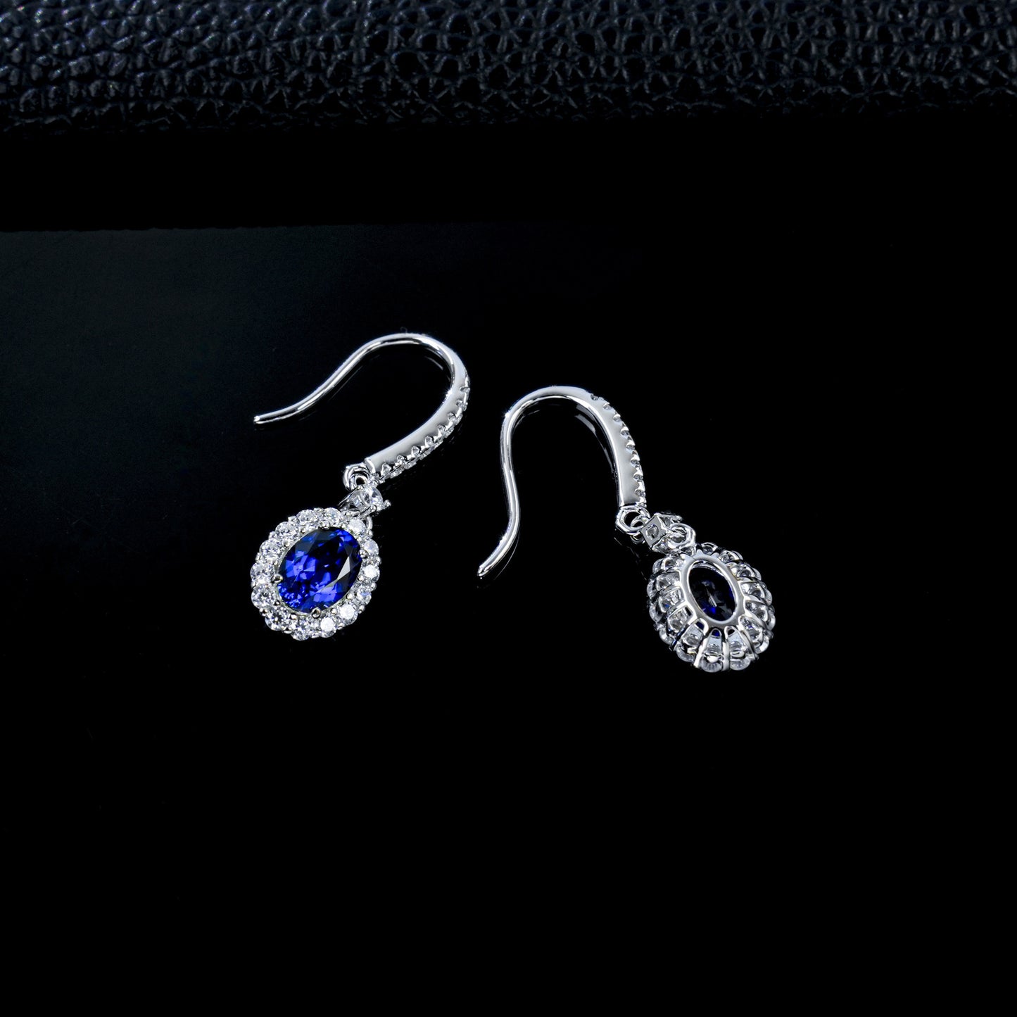 S925 Silver Oval Lab Sapphire Halo Ear Hooks, Birthday Gift - Photo 4