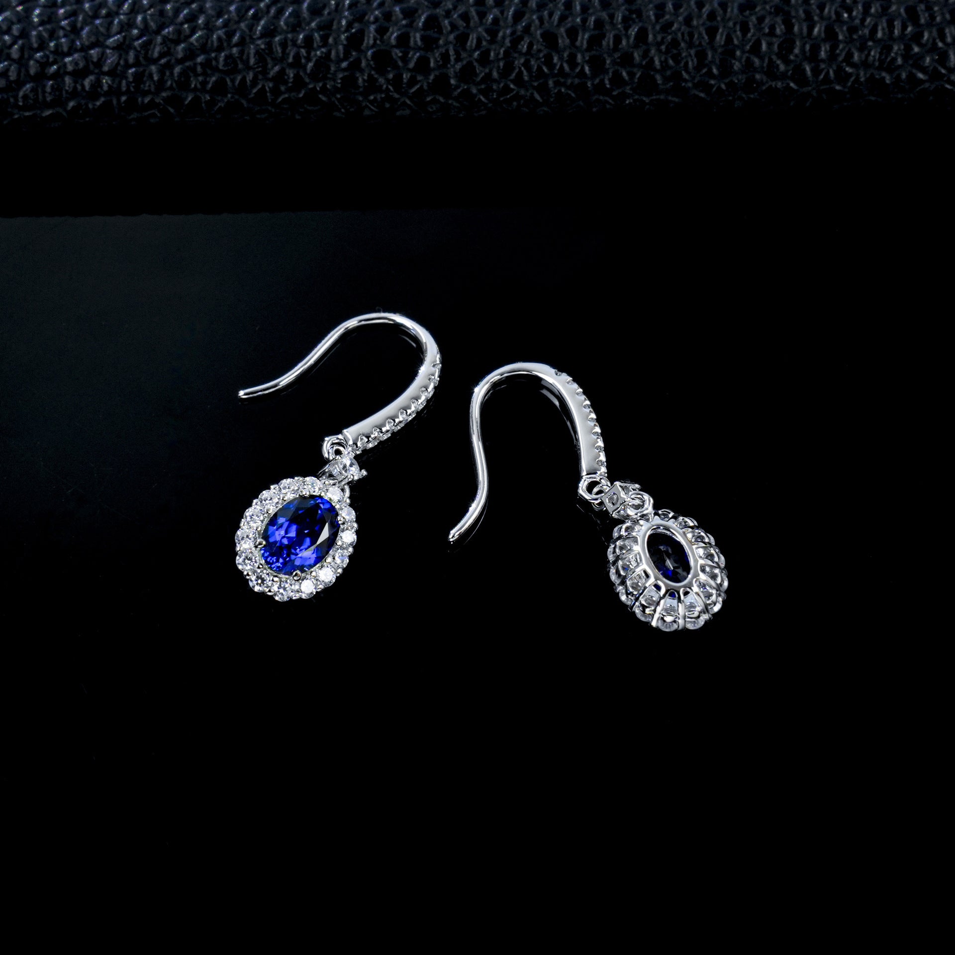 S925 Silver Oval Lab Sapphire Halo Ear Hooks, Birthday Gift - Photo 4