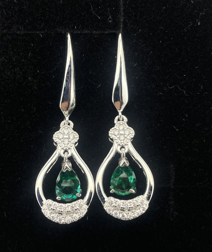 925 Sterling Silver Lab Emerald Earrings for Women, Zircon Drop Elegant - Photo 6